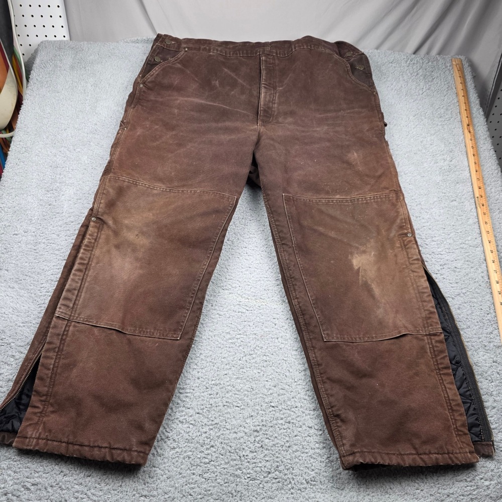 Carhartt Brown Insulated Duck Canvas Bib Overalls Quilted Zip Leg 46x30‎ R27 DKB - Picture 3 of 12